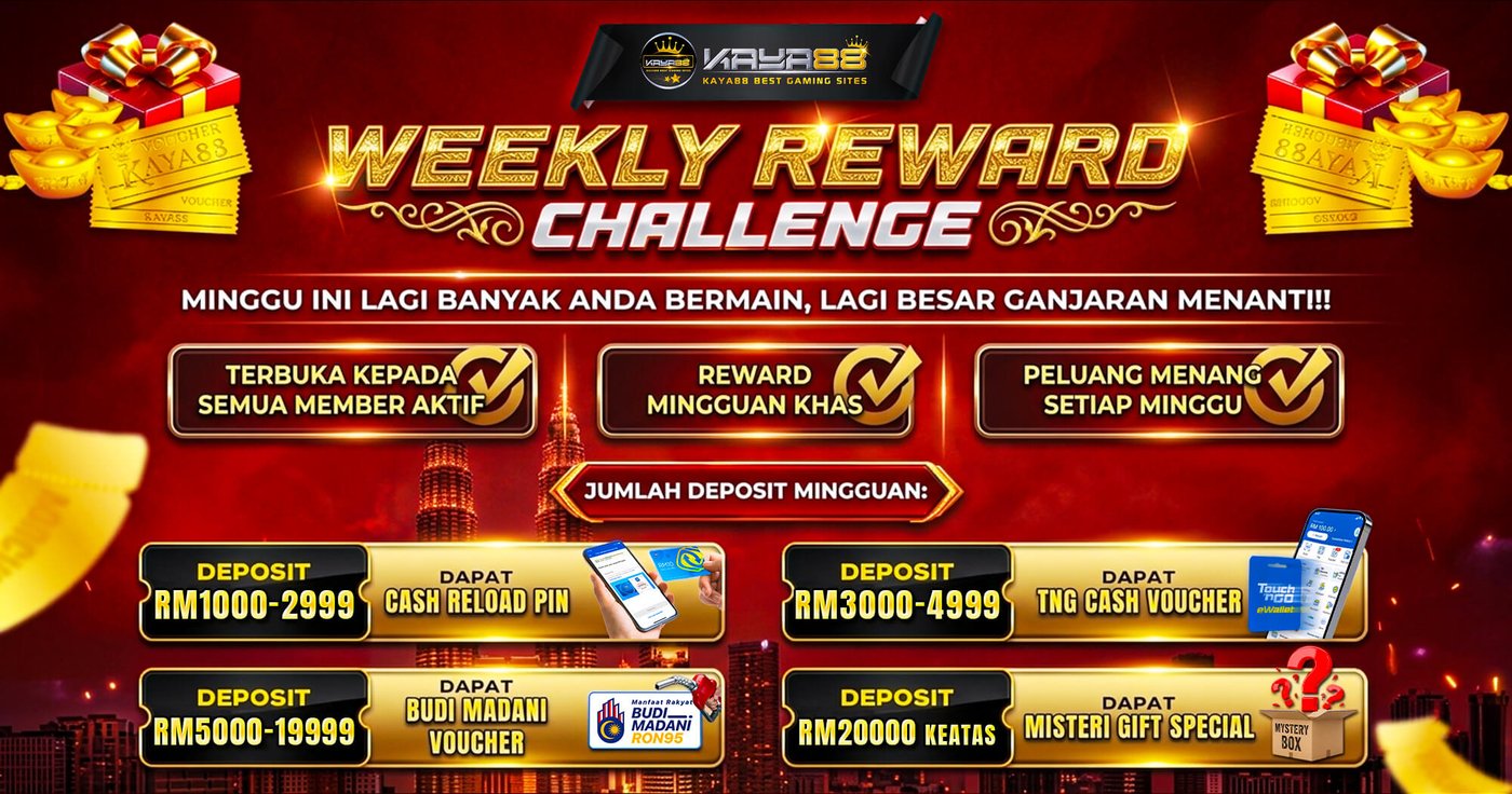 KAYA88 weekly reward challenge tiers from RM1,000 to RM20,000 weekly deposits